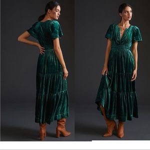 Anthropologie Somerset Velvet Maxi Dress, Green, M NWT